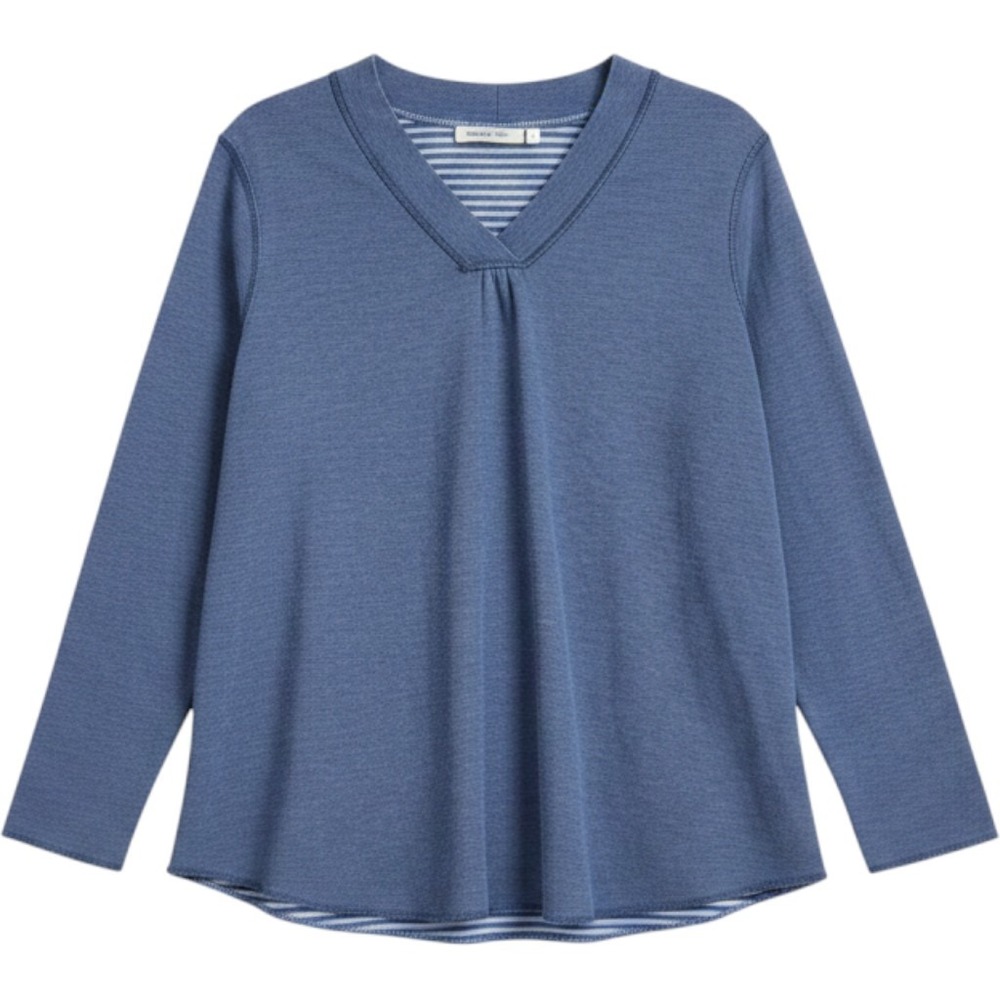 Womens 3 Piece Loungewear Set Blue V-Neck Tunic Crewneck Top Cropped Pants L - Picture 1 of 4